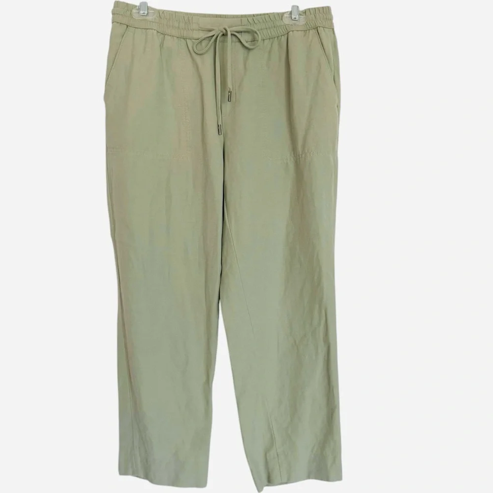 Banana Republic Size S Shaded Sage Green Elastic Waist Pull on Linen Blend Pants